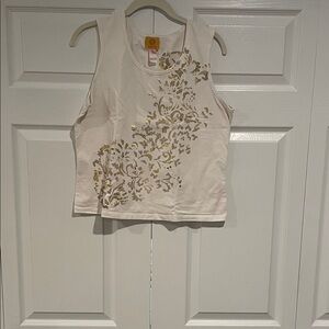 Ruby Rd. White Tank with Gold Floral Foil